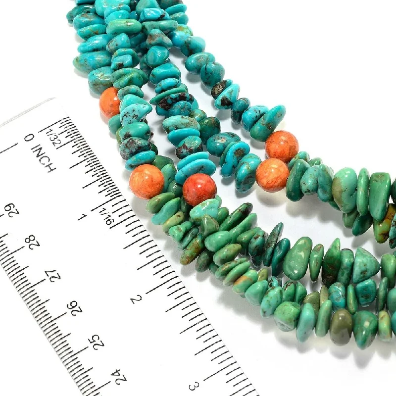 Nine-strand necklaces-Sterling Silver 20" Bamboo Coral & Hubei Turquoise 5-Strand Necklace