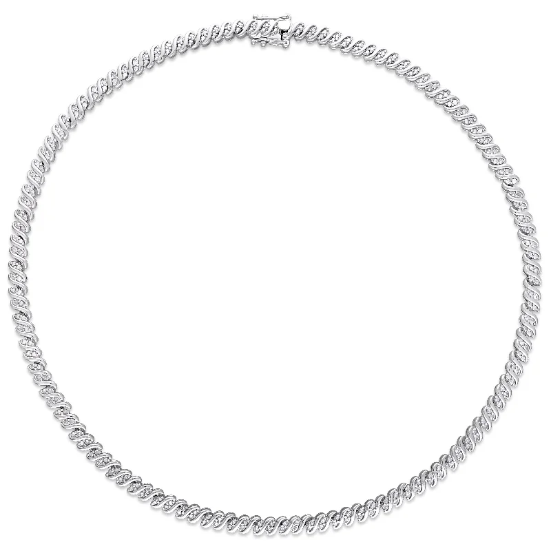 Silk fringe necklaces-Miadora Sterling Silver 2ct TDW Diamond Twisted Tennis Necklace - 17 in x 5.1 mm - 17 in x 5.1 mm