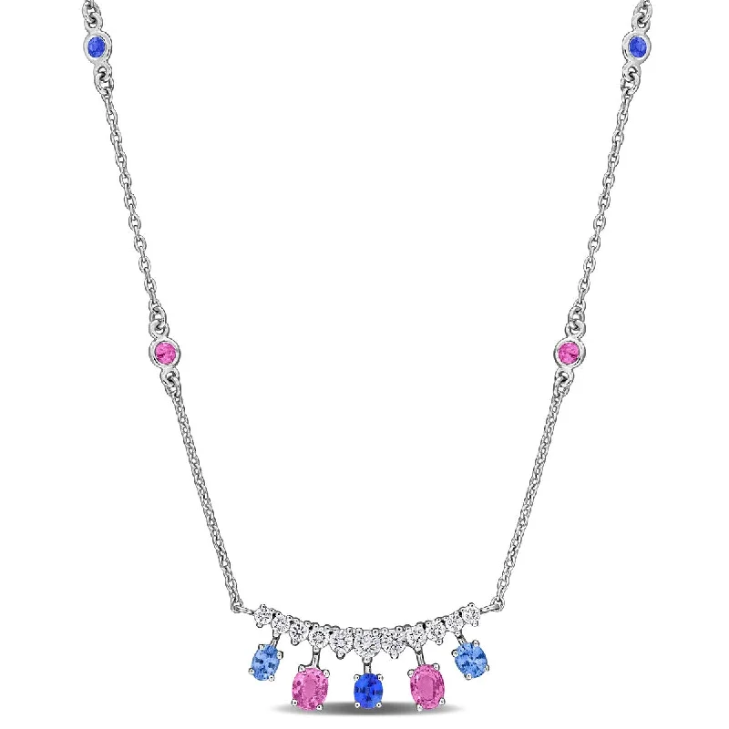 Vivid druzy necklaces-Miadora 1ct TGW Muti-Sapphire 1/3ct TW Diamond Necklace in 14k White Gold