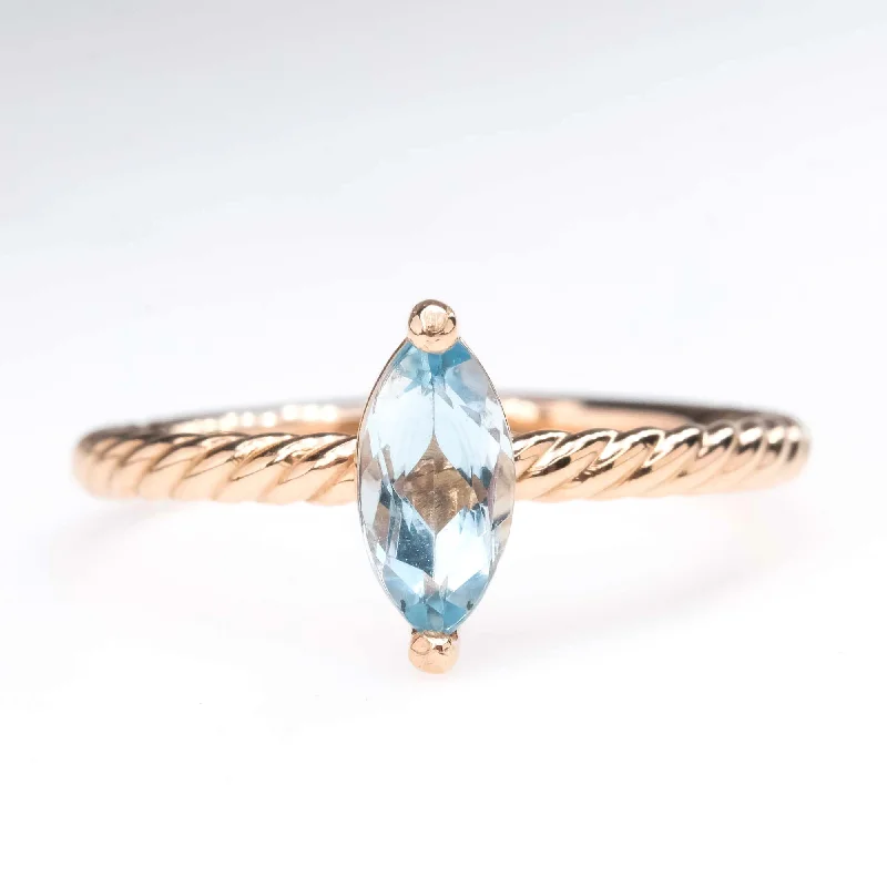 Sapphire halo engagement rings-Aquamarine Rope Detailed Solitaire Ring in 14K Rose Gold