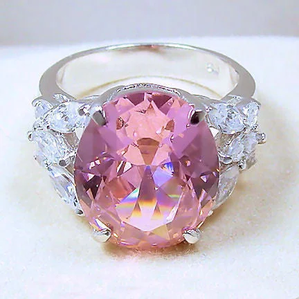 Layered shank engagement rings-Krystal: 9.0ct Pink Sapphire & Russian Ice CZ Cocktail Ring