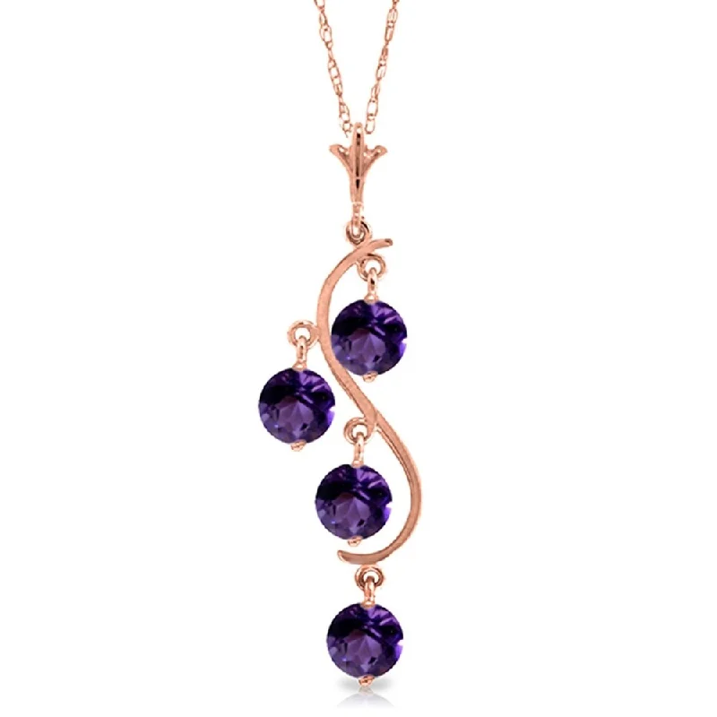 Faith charm necklaces-14K Rose Gold Natural Purple Amethyst Necklace Genuine