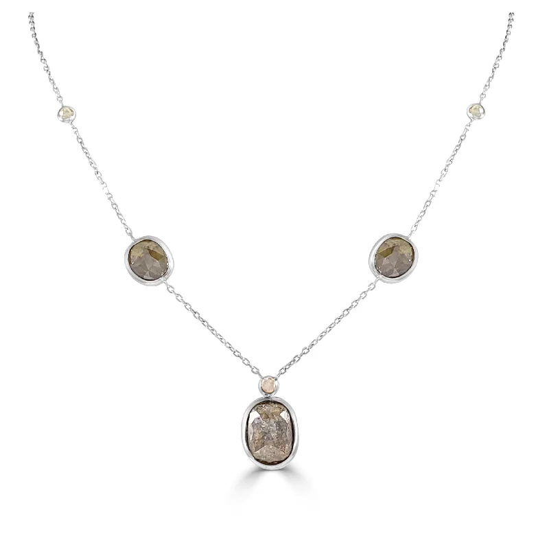 Flat knot necklaces-Joelle Rough Diamond Station & Fancy Color Diamond Necklace14K Gold on a 18-inch Chain