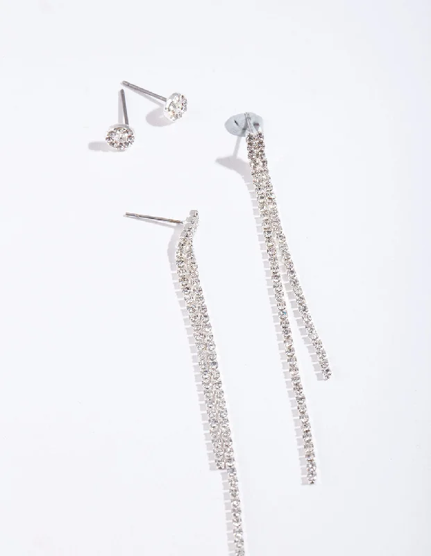 Spinel earrings-Silver Diamante Chain Earring Pack