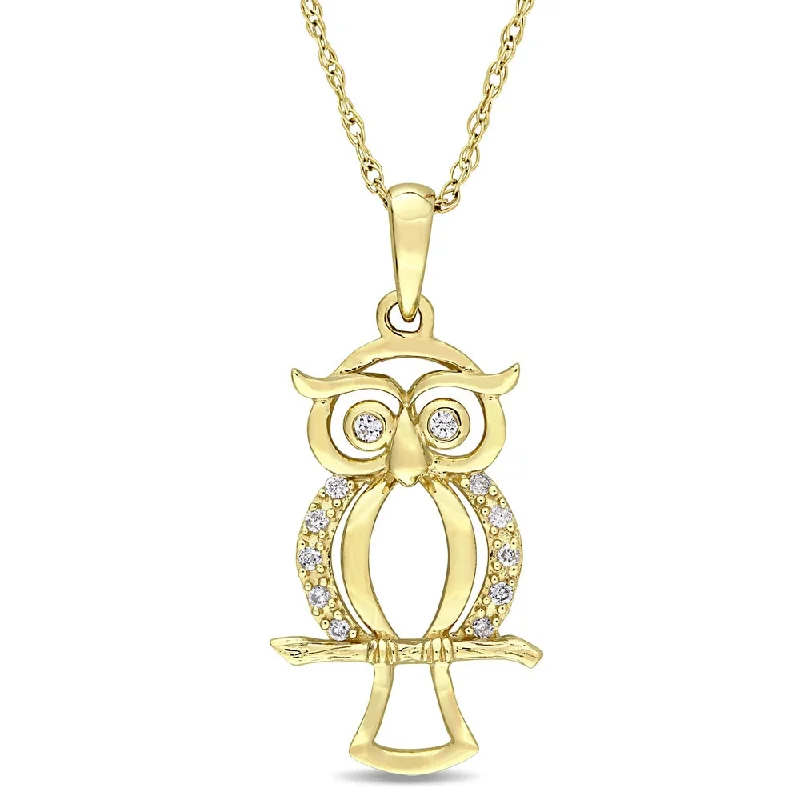 Braided link necklaces-Miadora 10k Yellow Gold Diamond Accent Dangling Owl Necklace - White