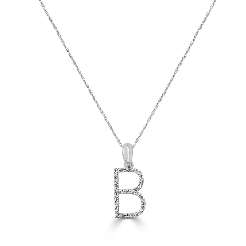 Dove feather necklaces-Joelle Diamond Initial B Letter Necklace 1/10 TDW I14K White Gold on a 16-inch Chain