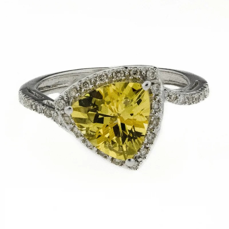 Carved initial engagement rings-1.25ctw Yellow Beryl with Diamond Accents Ring in 14K White Gold - Size 5.5