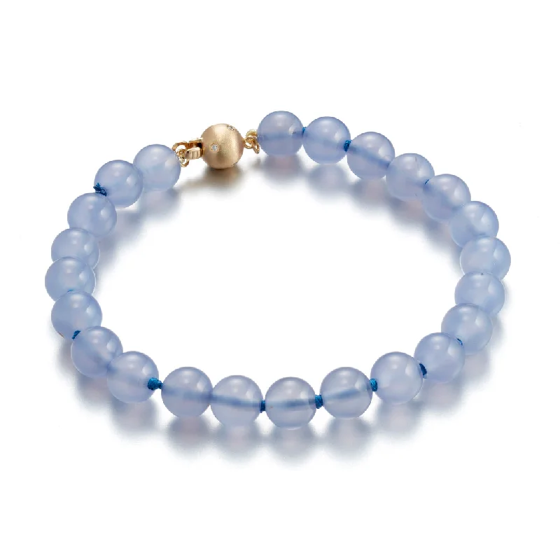 Polished bead bangles-Laguna Bracelet in Chalcedony & Diamonds