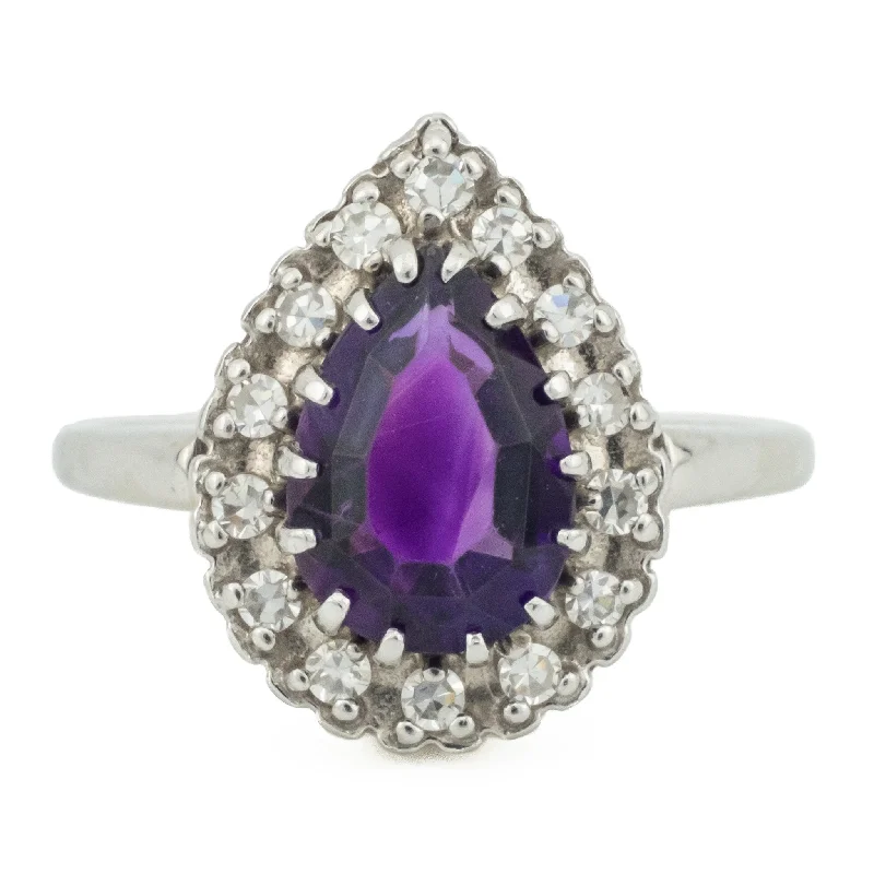 Tri-tone engagement rings-3.30ctw Pear Purple Amethyst w/ Diamond Accents Gemstone Ring in 14K White Gold