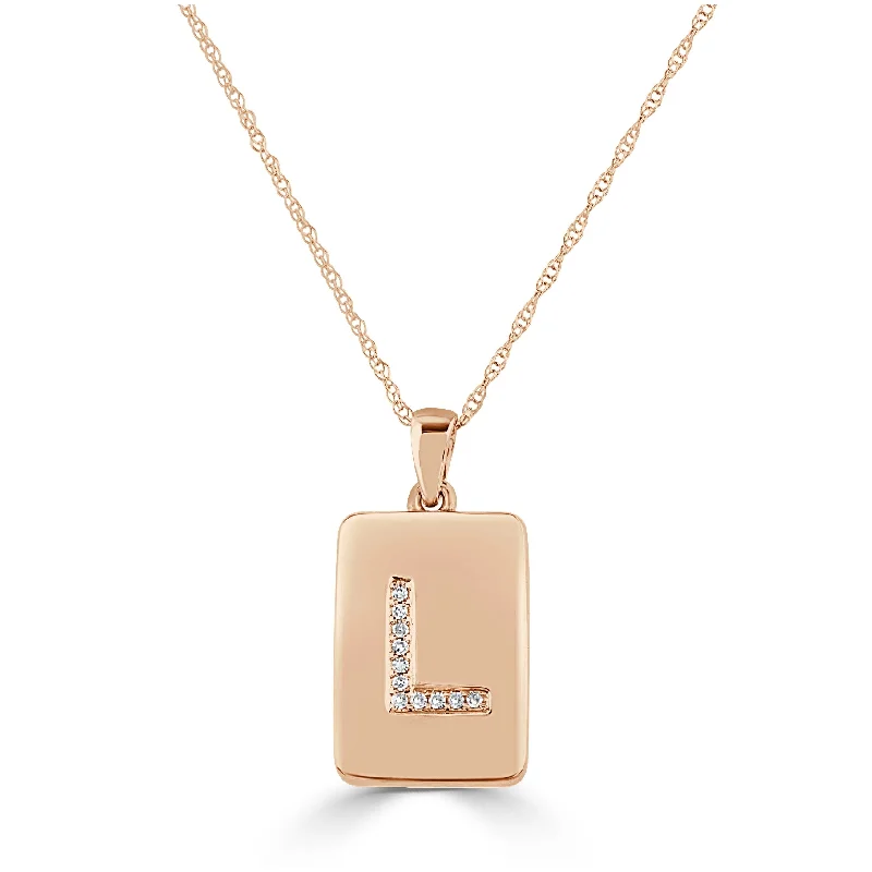 Fine bead necklaces-Joelle Diamond Initial L Letter Dog Tag Necklace 1/25 TDW 14K Rose Gold on a 16-inch Chain