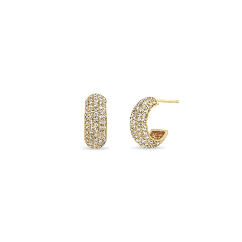 Thick hoop earrings-14k Pavé Diamond Wide Chubby Huggie Hoops