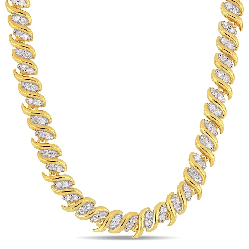 Baroque pearl necklaces-Miadora Yellow Plated Sterling Silver 2ct TDW Diamond S-Link Tennis Necklace