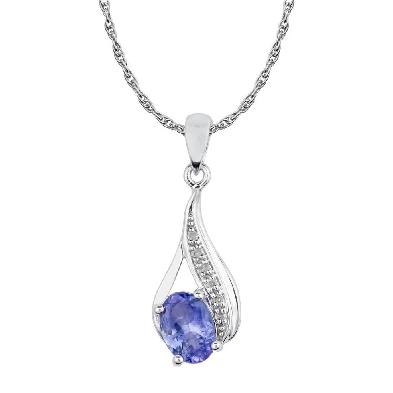 Lily flower necklaces-Viducci 10k White Gold Genuine Oval Tanzanite and Diamond Drop Pendant Necklace