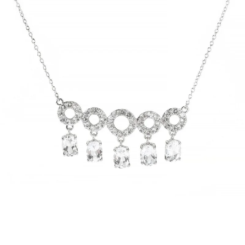 Tide shape necklaces-Sterling Silver White Topaz Circle Bar Necklace