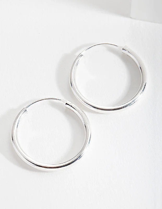 Worn medallion earrings-Sterling Silver Shiny 25mm Hoop Earrings