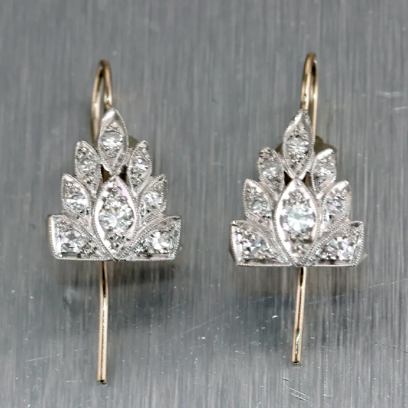 Shiny gold earrings-1920's Antique Art Deco Platinum 0.60ctw Diamond Dangle Earrings