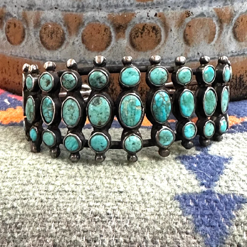 Stretch cord bangles-One of A Kind Early Navajo Triple Row Turquoise Sterling Bracelet