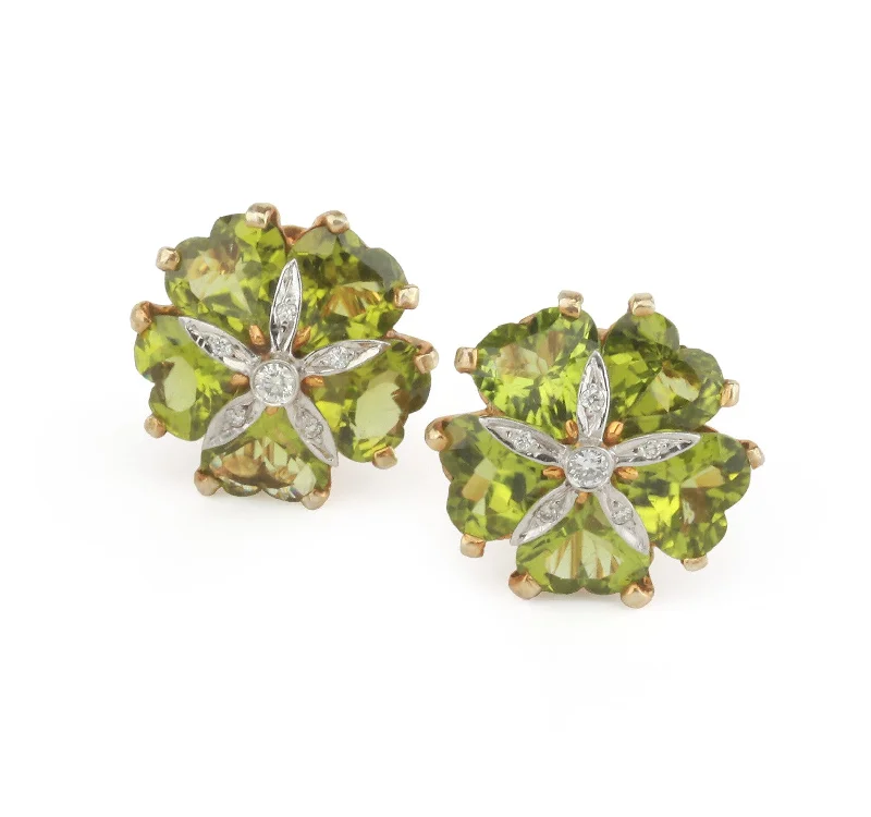 Bright stud earrings-18kt Yellow Gold Sand Dollar Earrings with Peridot and Diamonds