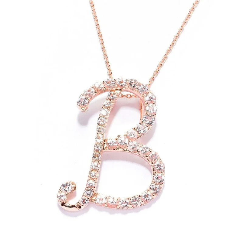 Flat knot necklaces-18k Rose Gold over Sterling Silver Round Morganite Initial B Necklace