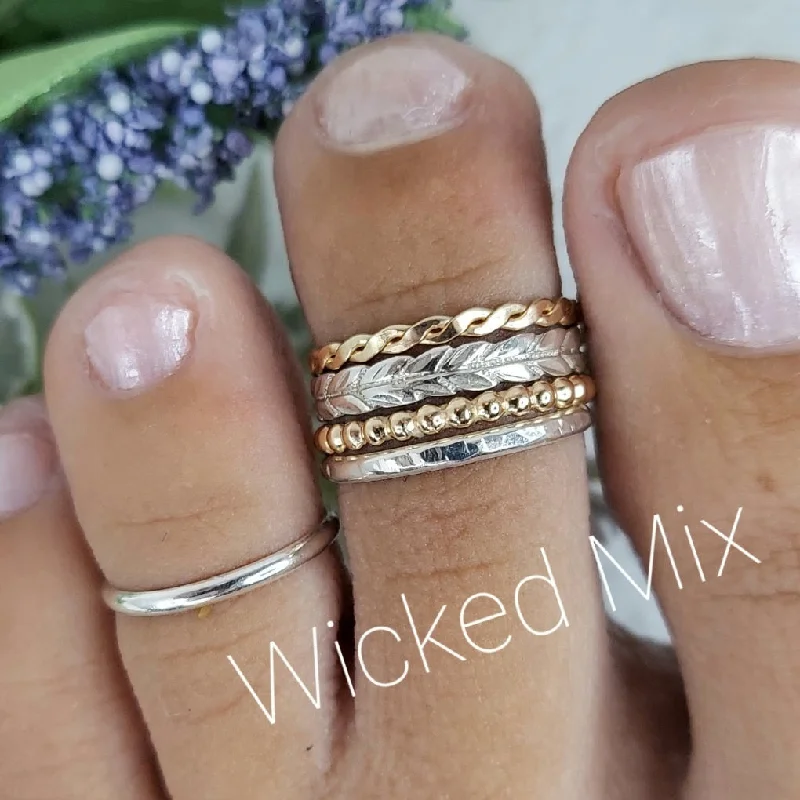 Baroque pearl engagement rings-Wicked 4-Ring Stacked Set