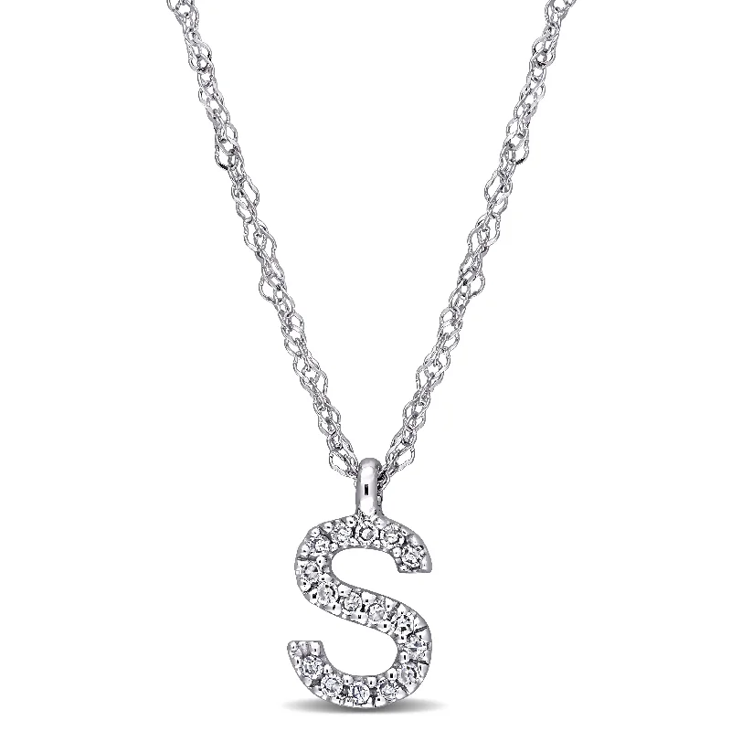 Chic art necklaces-Miadora 14k White Gold Diamond Accent S Initial Necklace - 9.1 mm x 17 inch x 5.3 mm - 9.1 mm x 17 inch x 5.3 mm