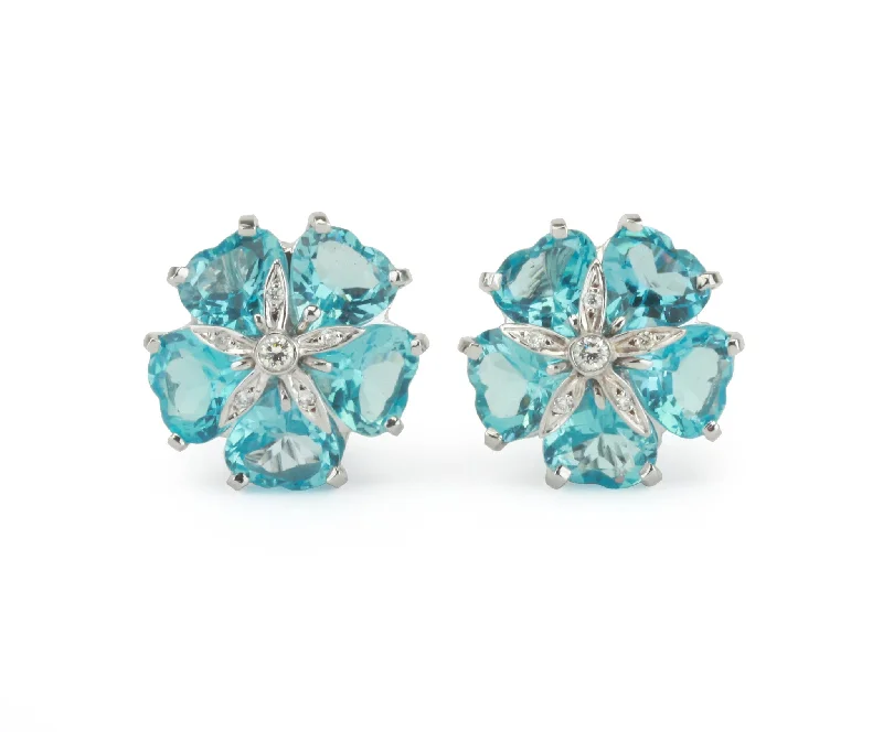 Smooth drop earrings-18kt White Gold Sand Dollar Earring with Blue Topaz and Diamonds