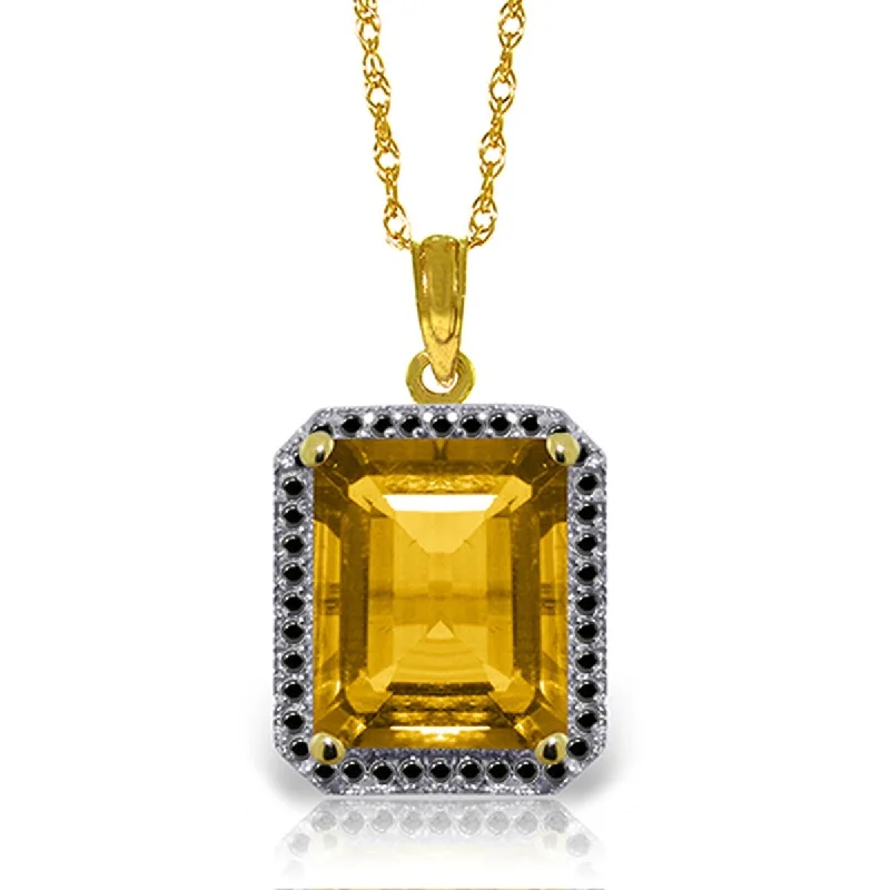 Thin filigree necklaces-5.40 Carat 14K Solid Gold Necklace w/ Natural Black Diamonds & Citrine