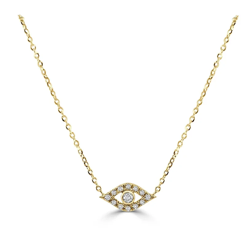 Soft thread necklaces-Joelle Diamond Evil Eye Necklace - 14K Yellow Gold and Diamond Necklace 1/10ct TDW Elegant Gift