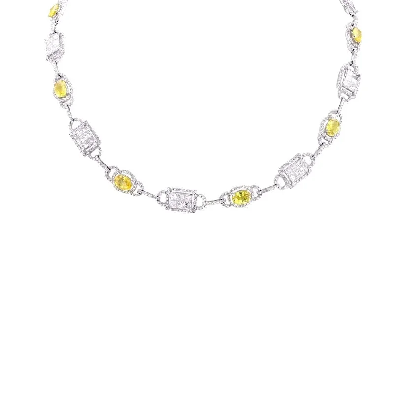 Silk fringe necklaces-Auriya 18k White Gold 9 1/6ct Yellow Sapphire and 10ct TDW Diamond Necklace