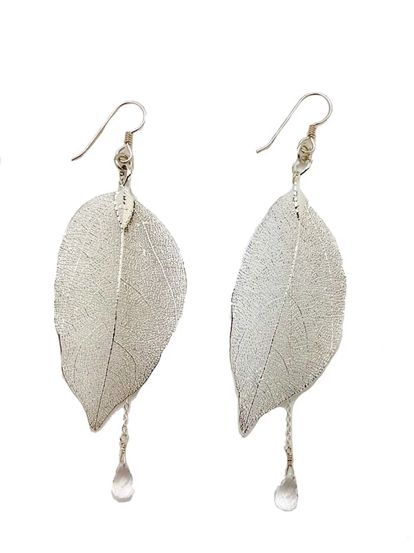 Petal hoop earrings-Silver Leaf Earrings