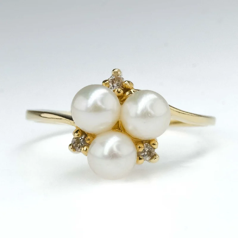 Wide band engagement rings-Pearl & Diamond Accented Bypass Ring Size 6.5 in 14K Yellow Gold