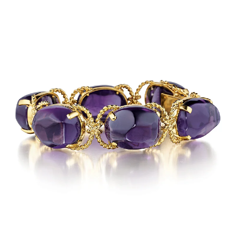 Heavy stone bangles-Pebble Bracelet in Amethyst