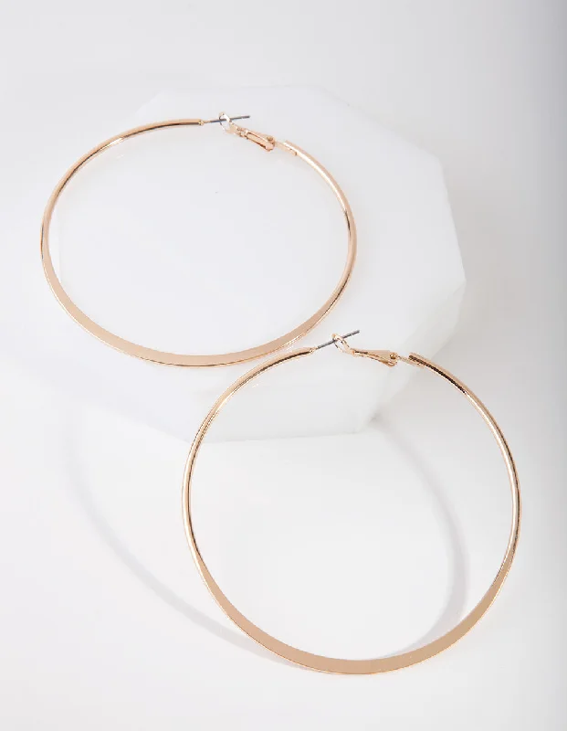 Tiny heart earrings-Gold Flat Edge Hoop Earrings