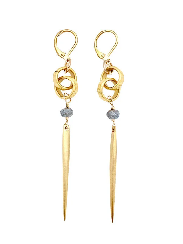 Agate drop earrings-Labradorite Spear Earrings