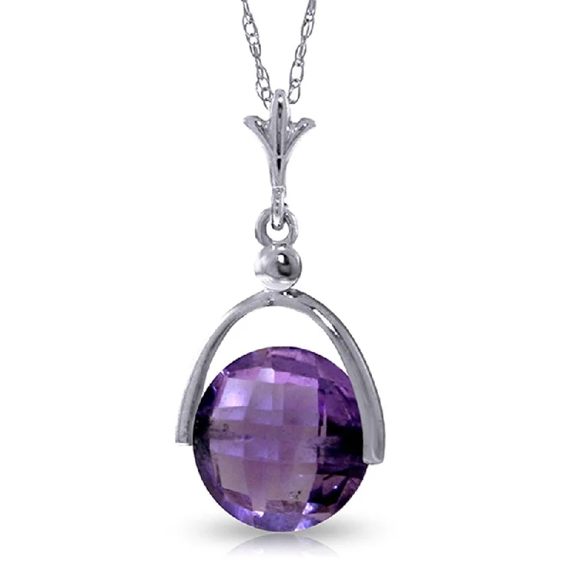 Wide chain necklaces-3.25 Carat 14K White Gold Necklace Checkerboard Cut Purple Amethyst