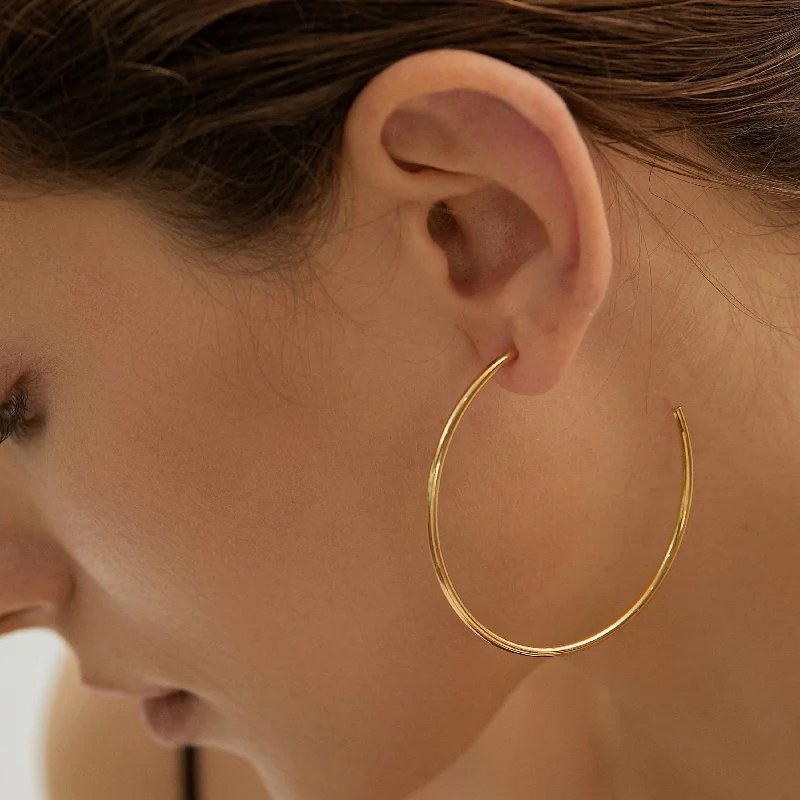 Dove feather earrings-Gold Hoop Large Statement Earrings