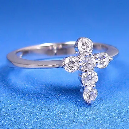 Double band engagement rings-Hannah: Russian Ice CZ Cross Symbol Friendship Promise Ring 925 Silver