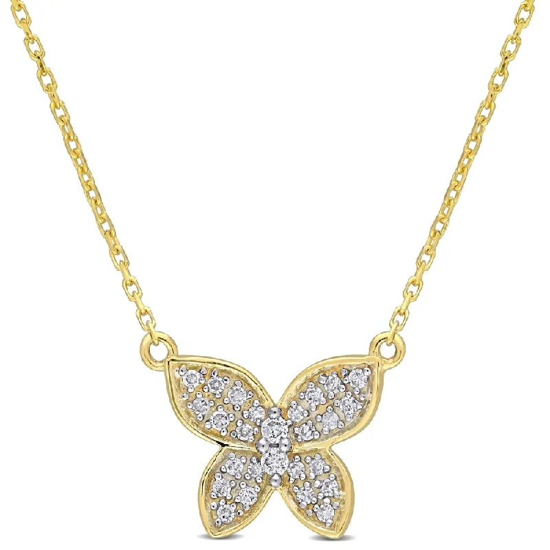 Cedar wood necklaces-Miadora 10k Yellow Gold 1/8ct TDW Diamond Butterfly Station Cluster Necklace