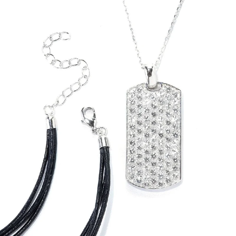 Stamped monogram necklaces-Sterling Silver Pave White Topaz Necklace with Chain and Cord