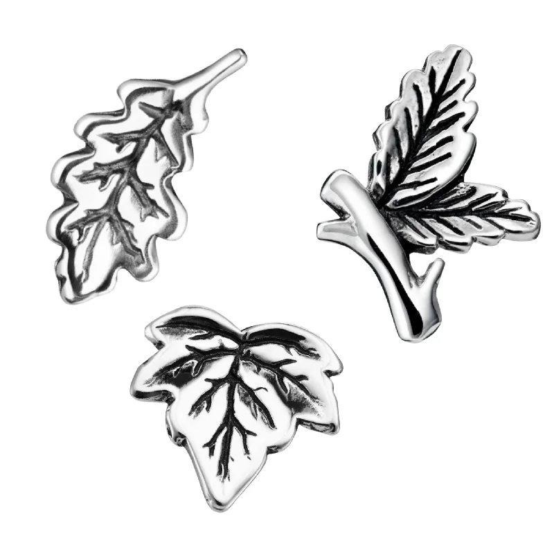 Flat badge earrings-FALLEN LEAVES SET - Sterling Silver Studs