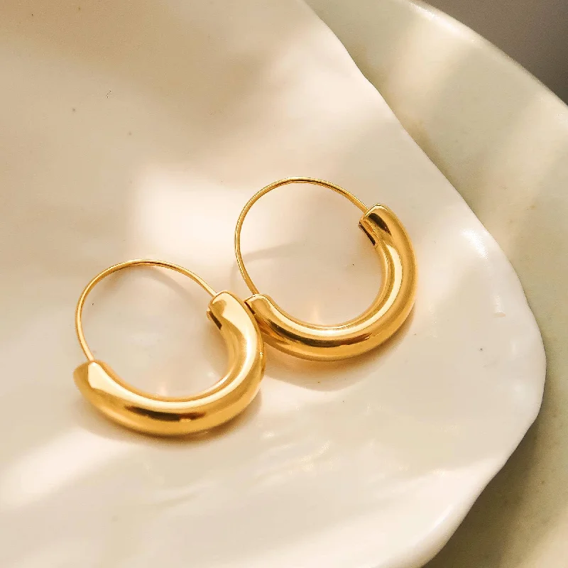 Half moon earrings-Mackenzie Non-Tarnish U-Shape Gold Hoop Earring