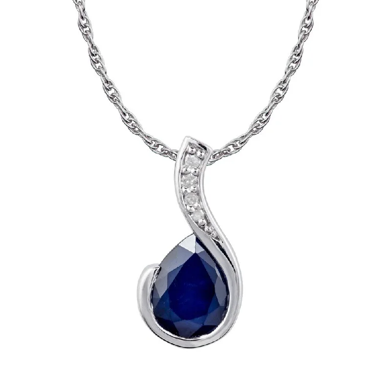 Pixie wing necklaces-Viducci 10k White Gold Genuine Pear-Shape Sapphire and Diamond Drop Pendant Necklace