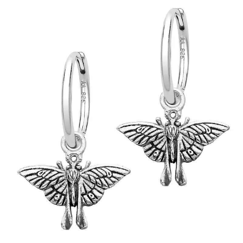 Playful pair earrings-LUNA MOTH - Sterling Silver Hoops