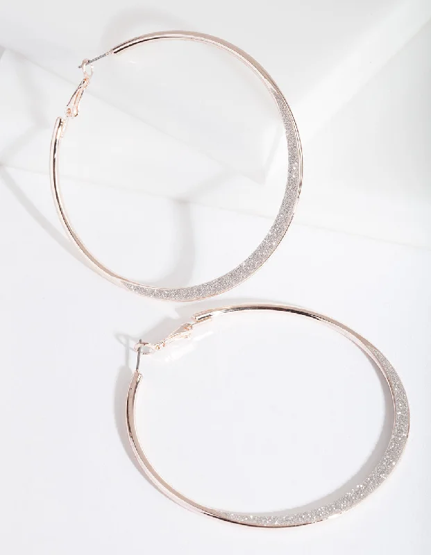 Thick hoop earrings-Large Rose Gold Glitter Edge Hoop Earrings