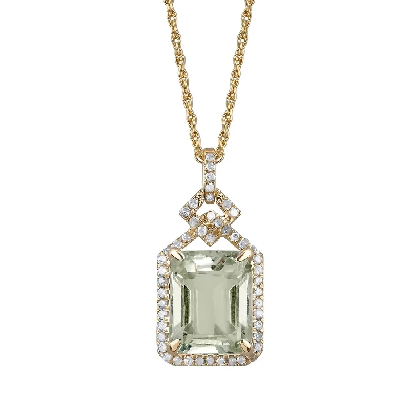 Vibrant enamel necklaces-Viducci 10k Yellow Gold Genuine Emerald-cut Green Amethyst and 1/4ct Diamond Halo Necklace