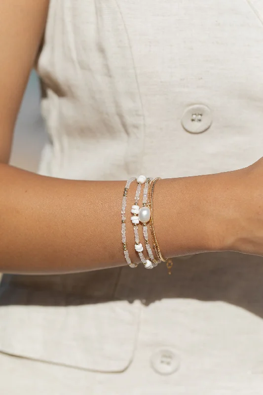 Open frame bangles-White Pearl and Gemstone Bracelet - Haukea