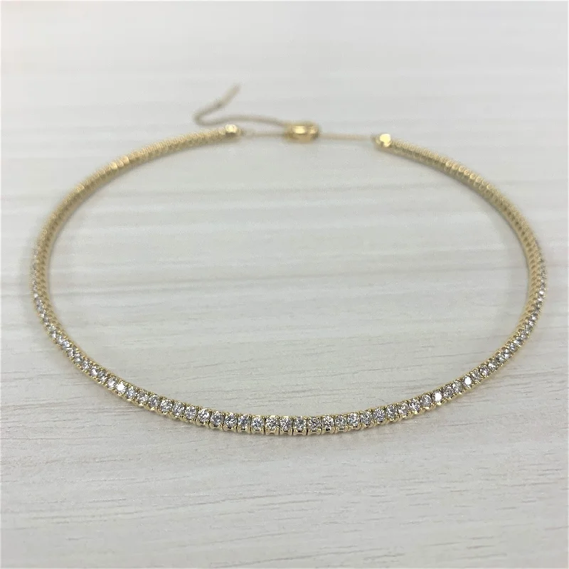 Cotton braid necklaces-Joelle Diamond Choker Necklace 3.44 CT TDW 18K Yellow Gold Adjustable 12-16-inch Inches