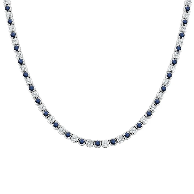 Tarnished silver necklaces-Auriya 14K Gold Blue Sapphire and Diamond Tennis Necklace