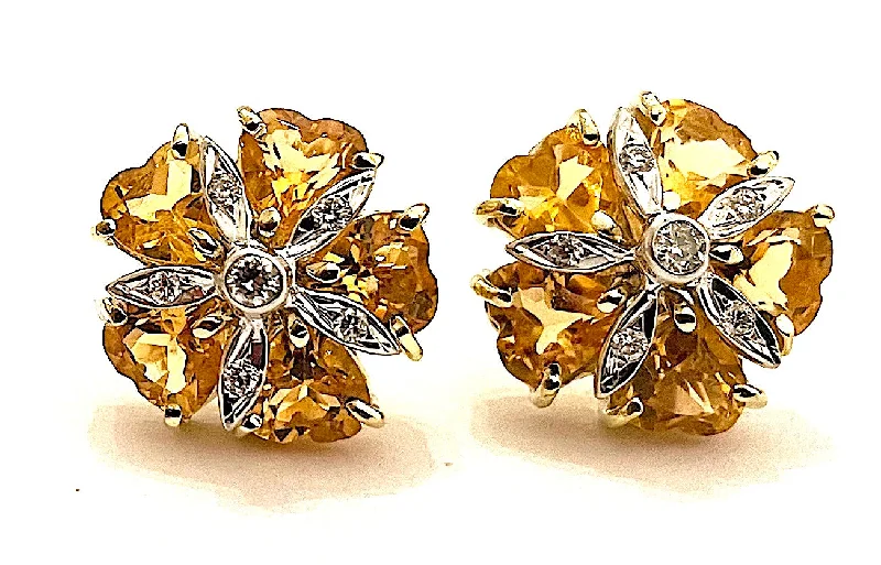 Pure crystal earrings-18kt Yellow Gold Mini Sand Dollar Earrings with Citrine and Diamonds