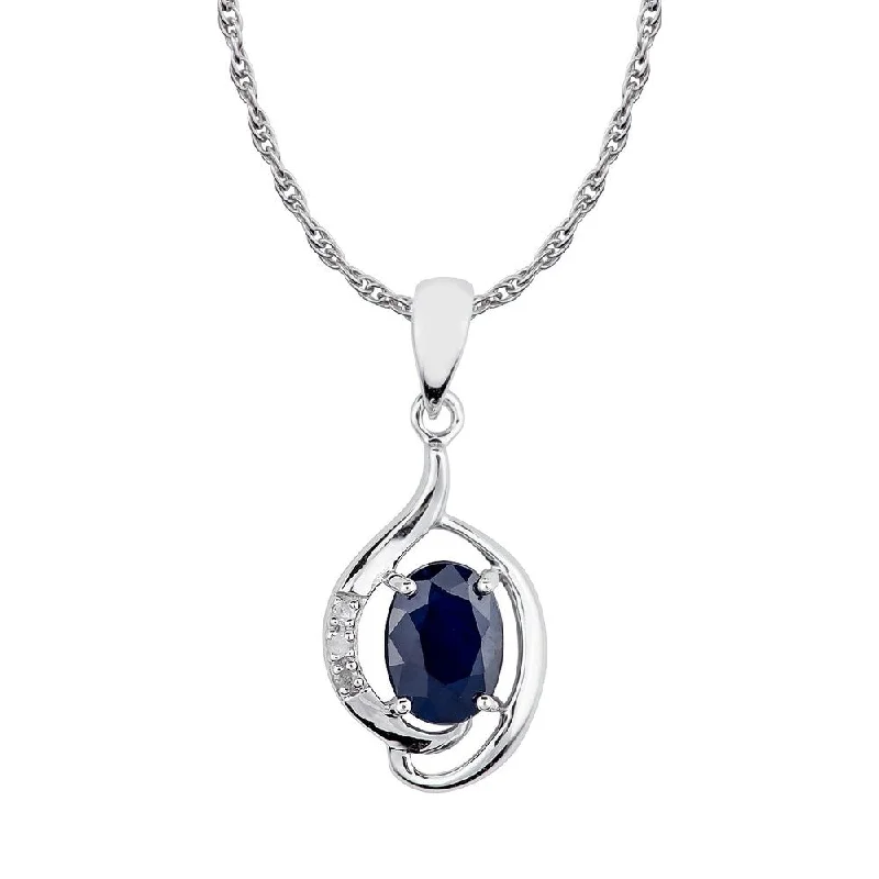 Turquoise healing necklaces-Viducci 10k White Gold Genuine Oval Sapphire and Diamond Pendant Necklace